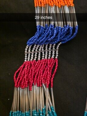 Handmade Multicolor Seed Bead Fringe Necklace - Blue, Red, Orange